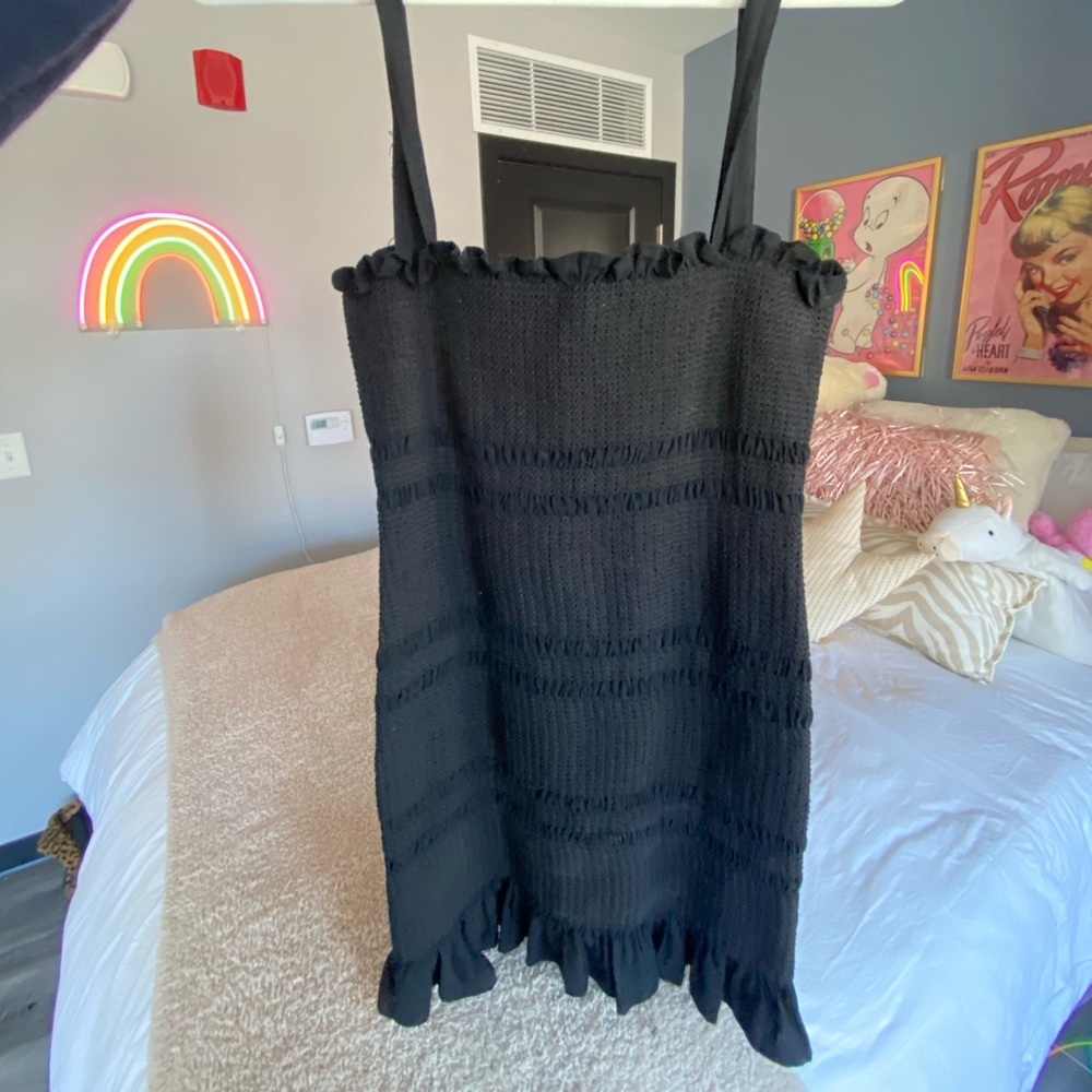 Black Smocked Mini Dress